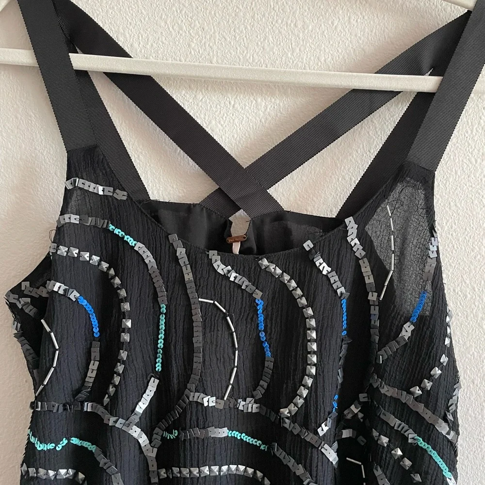 NWT Free People Tank Top Sequins Criss-Cross Women’s Medium Black Bedazzled